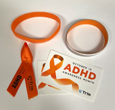 Tris ADHD Awareness Silicone Bangle Bracelets Orange & Silver picture