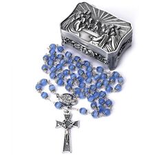 Rosary Beads Catholic for Woman - Italy 8-9mm AAA+ Natural Blue Cat Eyes Gems... picture