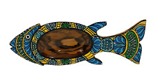 Hand Painted Large Wooden Fish Bowl Platter Boho Jewel Toned Punta Cana picture