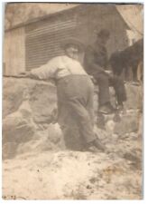 Fat Man Obese Pipe Overalls Top Hat Suspenders Barn Horse Victorian VTG Photo picture
