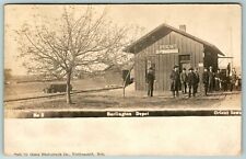 Orient Iowa~Engineer & Man @ Acme Express Office~Burlington RR Depot c1910 RPPC picture