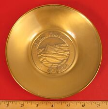 HEAVY VINTAGE GLASS OVER BRASS PLATE TRINKET DISH SOUVENIR GRAND CANYON ARIZONA picture