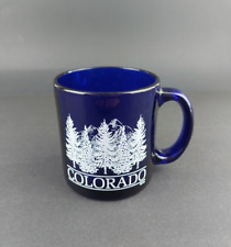 Translucent Cobalt Blue Glass Mug Cup Colorado State White Trees Made in USA picture