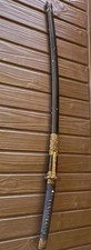 Japanese Samurai Katana Sword Damascus Steel Full Tang Black/Gold Scabbard picture
