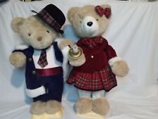 Lot Of 2 Vintage Holiday Time Telco MOTIONettes  Mr And Mrs Bear 1997 Carolers picture