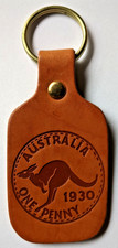 NEW Genuine Leather "Australia 1930 One Penny" Key Tag - Keychain - Souvenir picture