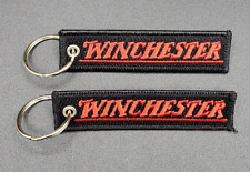 Winchester Embroidered Keychain LOT of 2 Red Black Key Tag Ring 2x Sided 4 Inch picture
