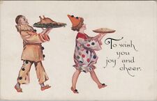 c1910 Thanksgiving clowns Pierrot type platter turkey pie walking postcard C52 picture