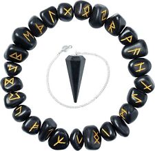 Black Tourmaline Gemstone Engraved Rune Stones Set | Meditation Healing Set picture