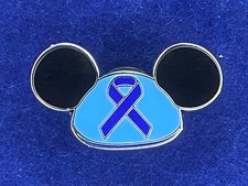 Colon Cancer Awareness Mickey Mouse Ears Disney Fantasy Pin Blue Ribbon 1.25" picture