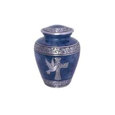 Blue Dove & Cross Cremation Urn for Human Ashes –Adult Funeral Memorial Urn picture