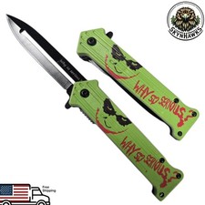 Joker Why So Serious Tactical Spring Assisted Open Blade Folding Knife Green picture