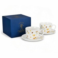 Honey Bee Porcelain Teacup and Saucer Set for 2 Persons 15 oz Jumbo Tea Cup Set picture