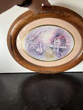 Vintage Oak Oval Picture w/ Victorian house & Girls , 18in x 14in. Good Cond. picture