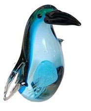 6.5" Handmade Glass Penguin Figurine w Jellyfish Inside Paperweight Great Gift picture
