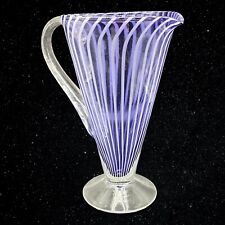 Vintage 1990s Murano Vinini Art Glass Purple Tall Pitcher Stripped 10”T 8”W picture