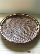 VTG 1960s Round Bamboo Rattan Wicker Harvest Sieve Winnowing Basket Sifter 15.5