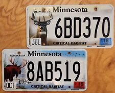 Minnesota Wildlife License Plate Combo Lot of 2 - Moose Deer - Critical Habitat picture