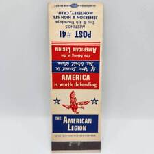 Vintage Matchbook The American Legion Post #41 Monterey California picture