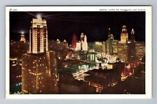 Chicago IL-Illinois, Aerial Of Chicago By Night, Vintage c1947 Postcard picture