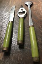 antique GREEN BAKELITE HANDLE BARWARE Bottle Opener Knife Spoon art deco Tools picture