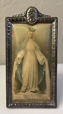 Vintage Mini Framed Madonna Icon Virgin Mother Mary W/Crown & Snake At Her Feet picture