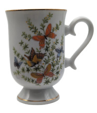 Ecstasy Coffee Mug Cup Floral Butterflies Pedestal Footed 10 Oz Gold Rimmed Cup picture
