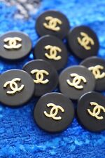 10 vintage Chanel  buttons 10  pcs   Acrylic gold  0,6 inch 16 mm  Stamped black picture