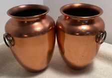 Vintage & Rare 2 REVERE Rome NY Copper Urn Vases with Brass Handles 7 3/4