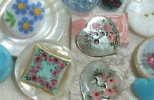 CLOSE OUT Last Set of Blue Pink Rose Mother of Pearl Buttons Glass & Depression picture
