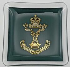 Vintage Gordon Highlanders Bydand Glass Ashtray Green Glass picture