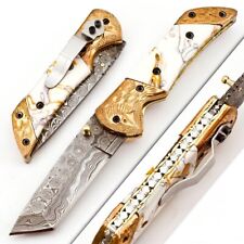 Custom HAND FORGED Damascus Steel Hunting Folding Resin Handled Pocket Knife5983 picture