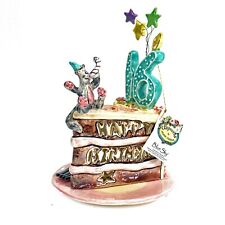 Heather Goldminc Blue Sky Ceramic Cake & Cat Tea Light Holder 16 Birthday picture