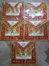 Masonic Regalia Artificial Leather Hand Made Red Apron 5 Pieces Set God Material picture