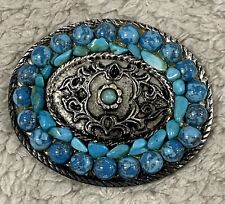 Turquoise Blue Beads Beaded Western Native American Belt Buckle picture