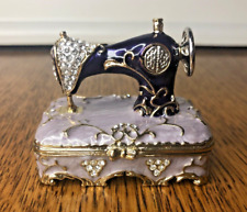 Sewing Machine Trinket Box Pill Box Enameled w/ Crystal Stones Miniature Singer picture