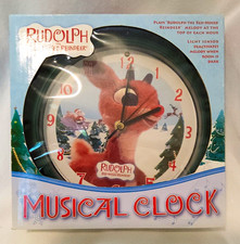 Feldstein Rudolph Musical Wall Clock Light Sensor Analog Round Christmas picture