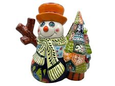 Talavera Christmas Snowman Sculpture Home Decor Multicolor Indoor Outdoor 15
