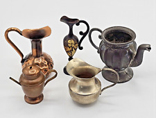 Metal Miniatures Vintage Lot of 5 includes 2 Tea pots & 3 Pitchers Multi-Metals picture