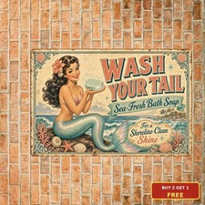 Coastal Mermaid Ocean Washes Your Worries Tin Sign Beach Decor picture