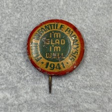 Infantile Paralysis Polio Pinback Button "I'm Glad I'm Well" 1" Round 1941 picture