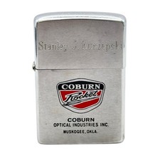 1974 Zippo Coburn Rocket Optical Industries Muskogee Oklahoma Engraved Lighter picture