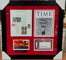 UFW CESAR CHAVEZ UFW PSA COA With DELORES HUERTA AUTOGRAPHED CUSTOM FRAME  picture