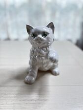 Vintage White Persian Cat Figurine Blue Glass Eyes  picture