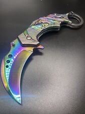 CS:GO Rainbow Skull Karambit Spring Assisted Open Blade Folding Knife Claw EDC picture