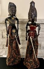 Vintage Pair of Wooden Rod Puppet Dolls Indonesian 28” Tall King~27” Tall Queen picture