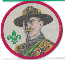 BOY SCOUT LORD ROBERT BADEN POWELL WOVEN BADGE PATCH 3 INCH ROUND RED BDR MINT picture