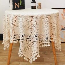 Vintage Handmade Crochet Lace Tablecloth Doily Square Table Topper Wedding Party picture