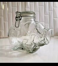 AMICI Vintage Italian Clear Glass Pig Piggy Cookie Canister Jar Hinged Lid picture