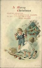 CHRISTMAS ~ children tree antique toys boat drum top ~ postcard sku347 picture